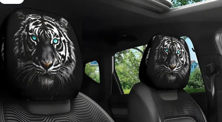 Capa de Encosto de Cabeça com Estampa de Caveira Preta para Carro, Estilo Elástico Universal, Divertida e Interessante