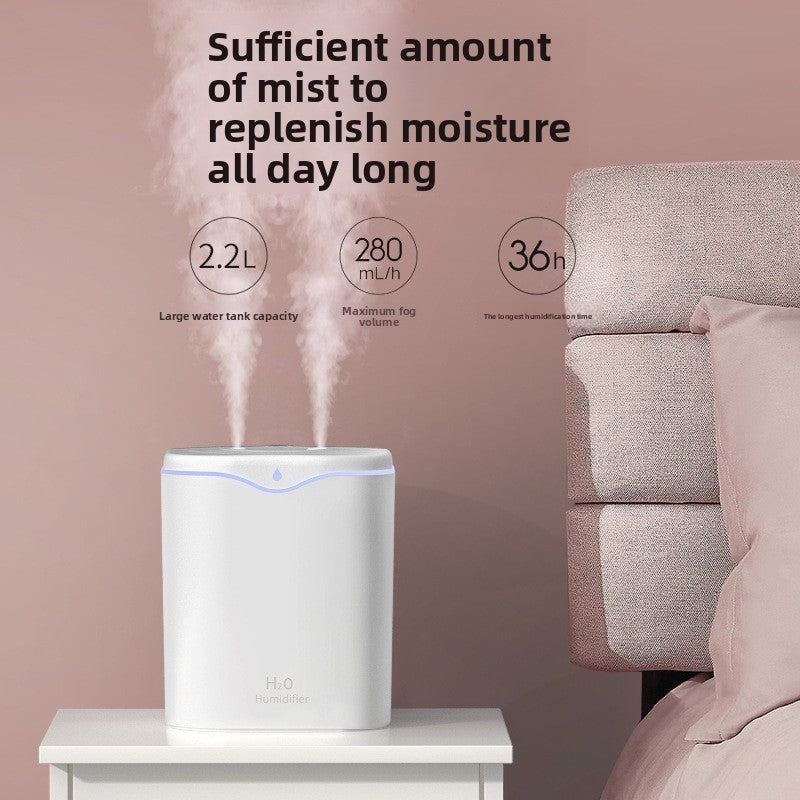 Humidificador de Gran Capacidad 2L con Doble Salida de Vapor y Luz Ambiental