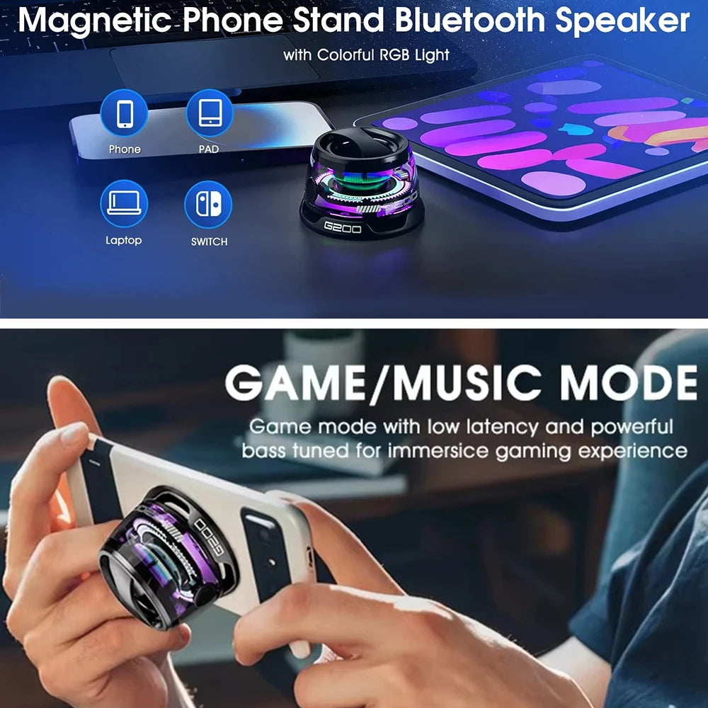 Altavoz Bluetooth 5.3 G200 RGB con Iluminación RGB y Soporte Magnético – 6H Batería