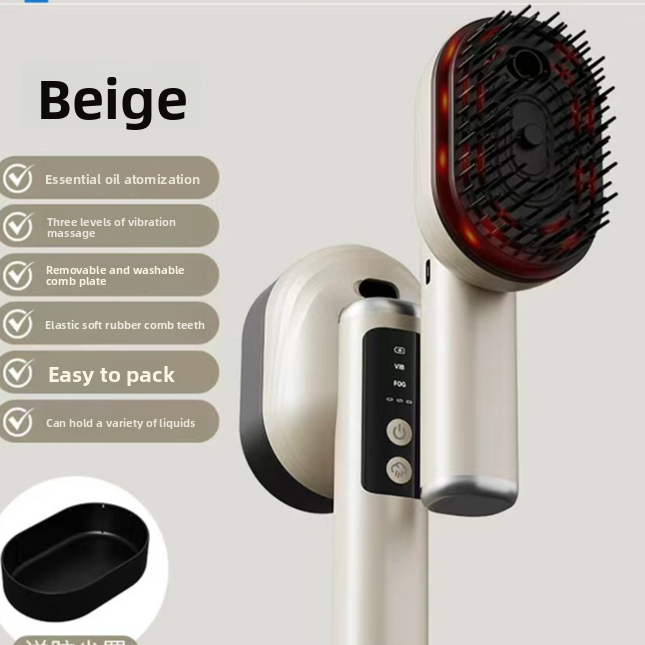 Cepillo masajeador eléctrico con vaporizador y luz roja para el cabello