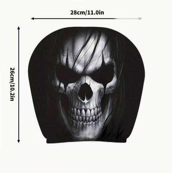 Capa de Encosto de Cabeça com Estampa de Caveira Preta para Carro, Estilo Elástico Universal, Divertida e Interessante
